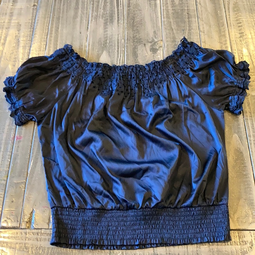Navy blue silk top